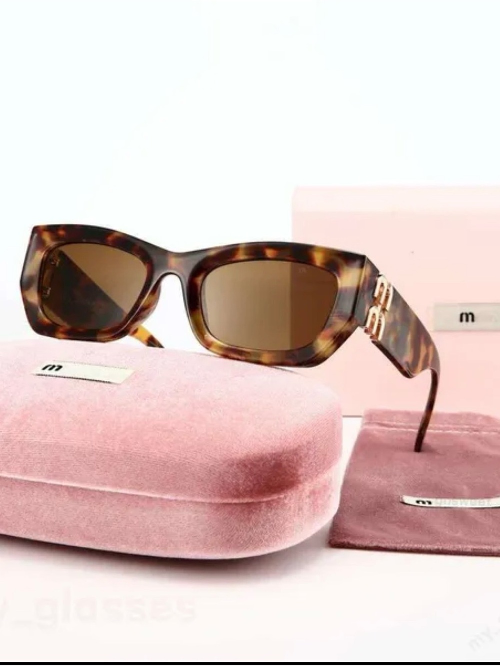 Tortoiseshell Rectangular Sunglasses - Brown Lenses